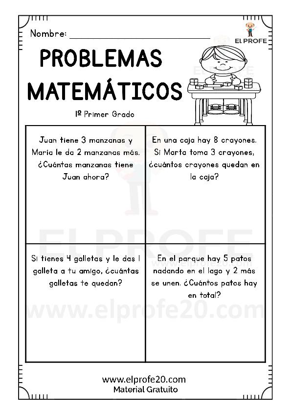 Cuadernillo de problemas matemáticos para primer grado