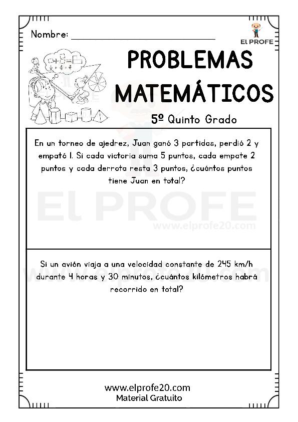 Cuadernillo de problemas matemáticos para quinto grado