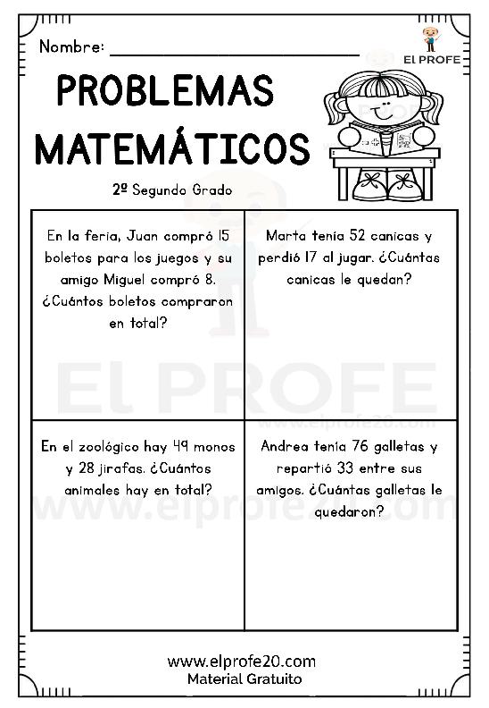 Cuadernillo de problemas matemáticos para segundo grado